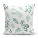 Beyaz Zemin Üzerinde Yaprak Desenli Dijital Baskılı Modern Yastık Kırlent Kılıfı Realhomes