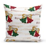 - 8620 - Realhomes Beyaz Zeminli Ekoseli Çan Desenli Dijital Baskılı Modern Yastık Kırlent Kılıfı Realhomes