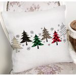 Beyaz Zemin Üzerinde Ekoseli Çamağacı Desenli Dijital Baskılı Modern Yastık Kılıfı Realhomes