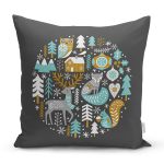 - 8622 - Realhomes Pastel Zemin Üzerinde Yılbaşı Desenli Dijital Baskılı Modern Yastık Kırlent Kılıfı Realhomes