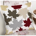 - 8624 - Realhomes Beyaz Zeminli Ekoseli Yaprak Desenli Dijital Baskılı Modern Yastık Kırlent Kılıfı Realhomes