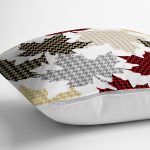 - 8624 - Realhomes Beyaz Zeminli Ekoseli Yaprak Desenli Dijital Baskılı Modern Yastık Kırlent Kılıfı Realhomes