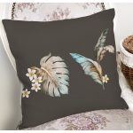 - 8628 - Realhomes Renkli Zemin Üzerinde Yaprak Desenli Dijital Baskılı Modern Yastık Kırlent Kılıfı Realhomes