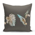 - 8628 - Realhomes Renkli Zemin Üzerinde Yaprak Desenli Dijital Baskılı Modern Yastık Kırlent Kılıfı Realhomes