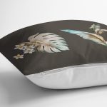 - 8628 - Realhomes Renkli Zemin Üzerinde Yaprak Desenli Dijital Baskılı Modern Yastık Kırlent Kılıfı Realhomes