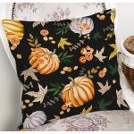 - 8629 - Realhomes Siyah Zeminli Bal Kabağı Desenli Dijital Baskılı Modern Yastık Kırlent Kılıfı Realhomes