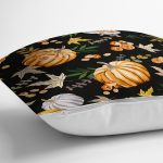 - 8629 - Realhomes Siyah Zeminli Bal Kabağı Desenli Dijital Baskılı Modern Yastık Kırlent Kılıfı Realhomes