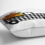 - 8632 - Realhomes Beyaz Zemin Üzerinde Siyah Ekoseli Balkabağı Desenli Yastık Kırlent Kılıfı Realhomes