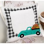 - 8634 - Realhomes Ekose Çerçeveli Bal Kabaklı Araba Dijital Baskılı Modern Yastık Kırlent Kılıfı Realhomes