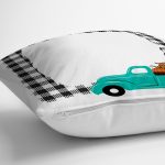 - 8634 - Realhomes Ekose Çerçeveli Bal Kabaklı Araba Dijital Baskılı Modern Yastık Kırlent Kılıfı Realhomes