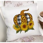- 8637 - Realhomes Beyaz Emin Üzerinde Ayçiçek Desenli Balkabağı Dijital Baskılı Modern Yastık Kılıfı Realhomes