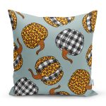 - 8638 - Realhomes Pastel Zeminli Ekoseli Balkabağı Dijital Baskılı Modern Yastık Kırlent Kılıfı Realhomes