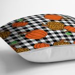 Siyah Beyaz Ekose Üzerinde Renkli Balkabağı Desenli Yastık Kırlent Kılıfı Realhomes