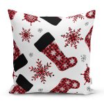 - 8647 - Realhomes Beyaz Zemin Üzerinde Ekoseli Kartanesi Desenli Modern Yastık Kırlent Kılıfı Realhomes