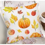 - 8648 - Realhomes Beyaz Zemin Üzerinde Sonbahar Renkli Balkabağı Desenli Yastık Kırlent Kılıfı Realhomes