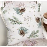 Beyaz Zeminli Çam Yaprağı Desenli Dijital Baskılı Modern Yastık Kırlent Kılıfı Realhomes