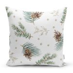 Beyaz Zeminli Çam Yaprağı Desenli Dijital Baskılı Modern Yastık Kırlent Kılıfı Realhomes