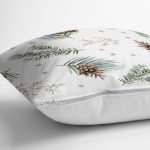 Beyaz Zeminli Çam Yaprağı Desenli Dijital Baskılı Modern Yastık Kırlent Kılıfı Realhomes