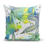 Beyaz Zeminli Renkli Yaprak Desenli Dijital Baskılı Modern Yastık Kırlent Kılıfı Realhomes