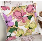 - 8655 - Realhomes  Beyaz Zemin Üzerinde Çiçek Desenli Dijital Baskılı Modern Yastık Kırlent Kılıfı Realhomes