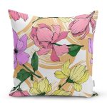 - 8655 - Realhomes  Beyaz Zemin Üzerinde Çiçek Desenli Dijital Baskılı Modern Yastık Kırlent Kılıfı Realhomes