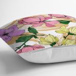 - 8655 - Realhomes  Beyaz Zemin Üzerinde Çiçek Desenli Dijital Baskılı Modern Yastık Kırlent Kılıfı Realhomes