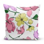 Beyaz Zemin Üzerinde Rengarenk Çiçek Desenli Yastık Kırlent Kılıfı Realhomes
