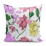 Beyaz Zemin Üzerinde Rengarenk Çiçek Desenli Yastık Kırlent Kılıfı Realhomes