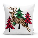 Beyaz Zemin Üzerinde Ekoseli Çamağacı Desenli Dijital Baskılı Modern Yastık Kılıfı Realhomes