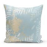 Renkli Zemin Üzerinde Yaprak Desenli Mermer Motifli Yastık Kırlent Kılıfı Realhomes