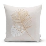 - 8664 - Realhomes Pastel Zemin Üzerinde Yaprak Desenli Dijital Baskılı Modern Yastık Kırlent Kılıfı Realhomes