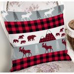 - 8665 - Realhomes Beyaz Zemin Üzerinde Ekose Desenli Geyik Desenli Modern Yastık Kırlent Kılıfı Realhomes