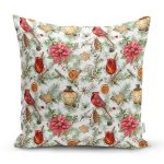- 8666 - Realhomes  Beyaz Zemin Üzerinde Çiçek Desenli Dijital Baskılı Modern Yastık Kırlent Kılıfı Realhomes