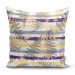 Beyaz Zemin Üzerinde Renkli Çizgili Yaprak Desenli Modern Yastık Kırlent Kılıfı Realhomes