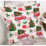 - 8668 - Realhomes Beyaz Zemin Üzerinde Yılbaşı Desenli Kırmızı Tostos Yastık Kırlent Kılıfı Realhomes