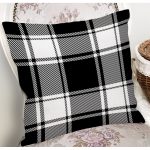 - 8673 - Realhomes Beyaz Zeminli Siyah Ekose Desenli Dijital Baskılı Modern Yastık Kırlent Kılıfı Realhomes