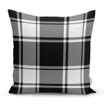 - 8673 - Realhomes Beyaz Zeminli Siyah Ekose Desenli Dijital Baskılı Modern Yastık Kırlent Kılıfı Realhomes