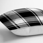 - 8673 - Realhomes Beyaz Zeminli Siyah Ekose Desenli Dijital Baskılı Modern Yastık Kırlent Kılıfı Realhomes