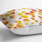 - 8676 - Realhomes Beyaz Zeminli Sonbahar Yaprak Desenli Dijital Baskılı Modern Yastık Kırlent Kılıfı Realhomes