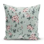 Rengarenk Zemin Üzerinde Yeşil Yapraklı Çiçek Desenli Modern Yastık Kırlent Kılıfı Realhomes