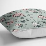 Rengarenk Zemin Üzerinde Yeşil Yapraklı Çiçek Desenli Modern Yastık Kırlent Kılıfı Realhomes
