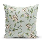 Rengarenk Zemin Üzerinde Yeşil Yapraklı Çiçek Desenli Modern Yastık Kırlent Kılıfı Realhomes