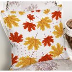 Beyaz Zeminli Sonbahar Yaprak Desenli Dijital Baskılı Modern Yastık Kırlent Kılıfı Realhomes