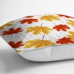 Beyaz Zeminli Sonbahar Yaprak Desenli Dijital Baskılı Modern Yastık Kırlent Kılıfı Realhomes
