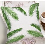 Beyaz Zemin Üzerinde Yeşil İnce Yaprak Desenli Modern Yastık Kırlent Kılıfı Realhomes