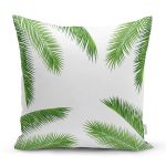 Beyaz Zemin Üzerinde Yeşil İnce Yaprak Desenli Modern Yastık Kırlent Kılıfı Realhomes