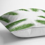 Beyaz Zemin Üzerinde Yeşil İnce Yaprak Desenli Modern Yastık Kırlent Kılıfı Realhomes