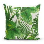 - 8681 - Realhomes Beyaz Zemin Üzerinde Yeşil Yaprak Desenli Yastık Kırlent Kılıfı Realhomes