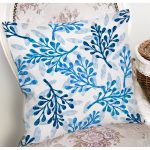 - 8682 - Realhomes Beyaz Zeminli Mavi Renkli Deniz Otu Dijital Baskılı Modern Yastık Kırlent Kılıfı Realhomes