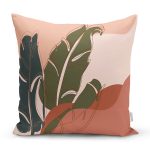 - 8683 - Realhomes  Pastel Zemin Üzerinde Onedraw Çizimli Yaprak Desenli Yastık Kırlent Kılıfı Realhomes